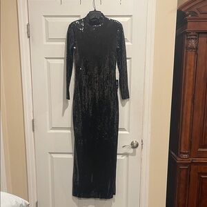 Express Black Long Sleeve Sequin Dress
